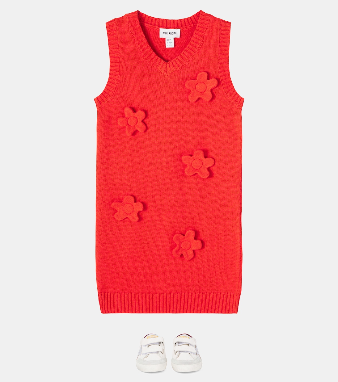 Floral-appliqué cotton and wool dress | Mini Rodini