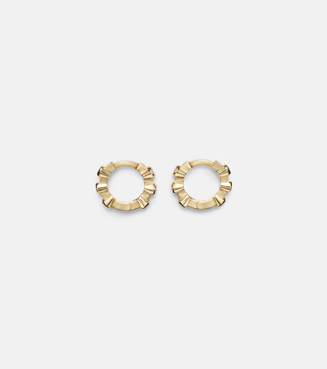 Orecchini a cerchio ILEANA MAKRI Stepping Stone in oro 18kt con diamanti e smeraldi, gioielli eleganti per giovani