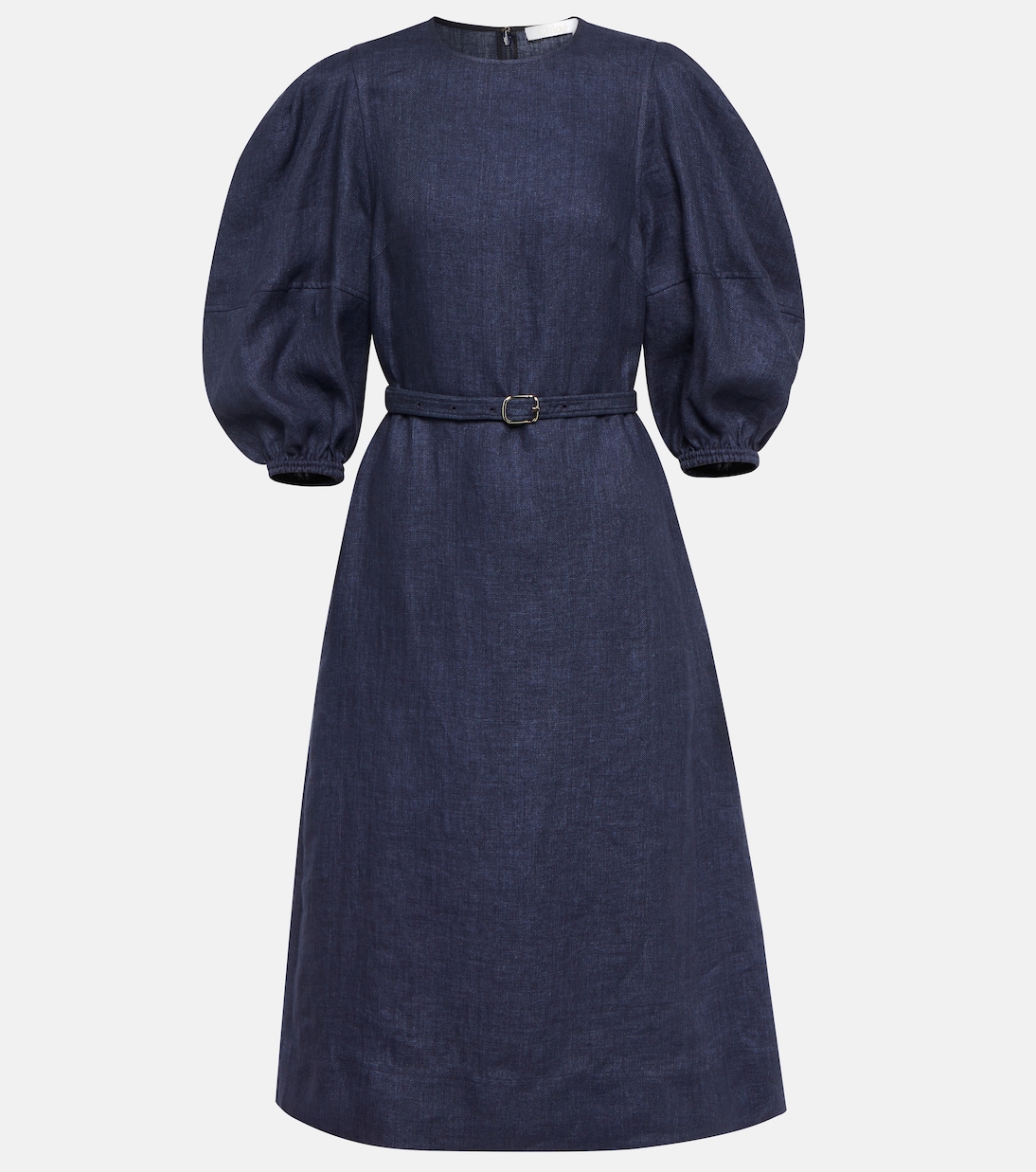 Puff-sleeve linen midi dress | Chloé