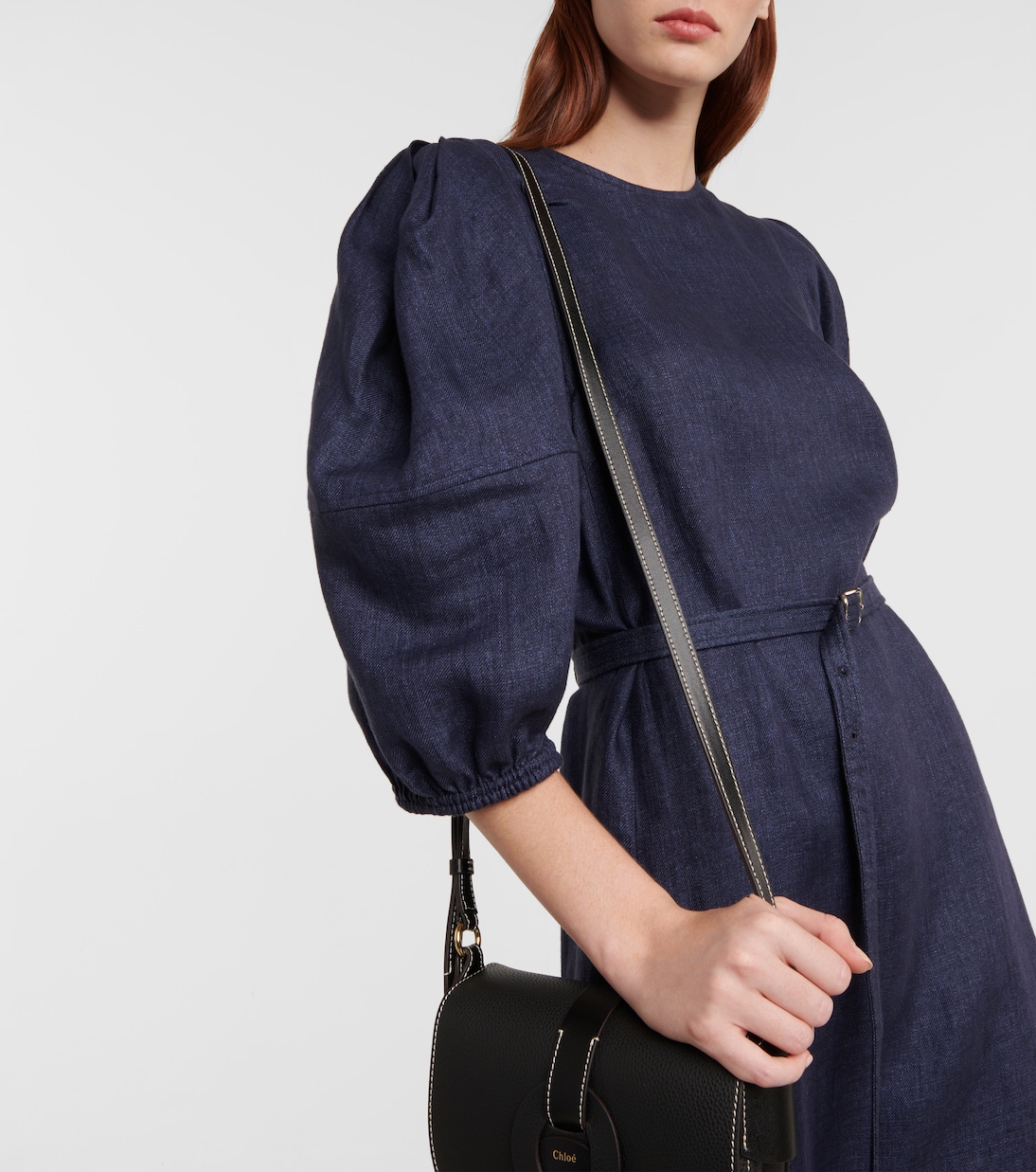 Puff-sleeve linen midi dress | Chloé