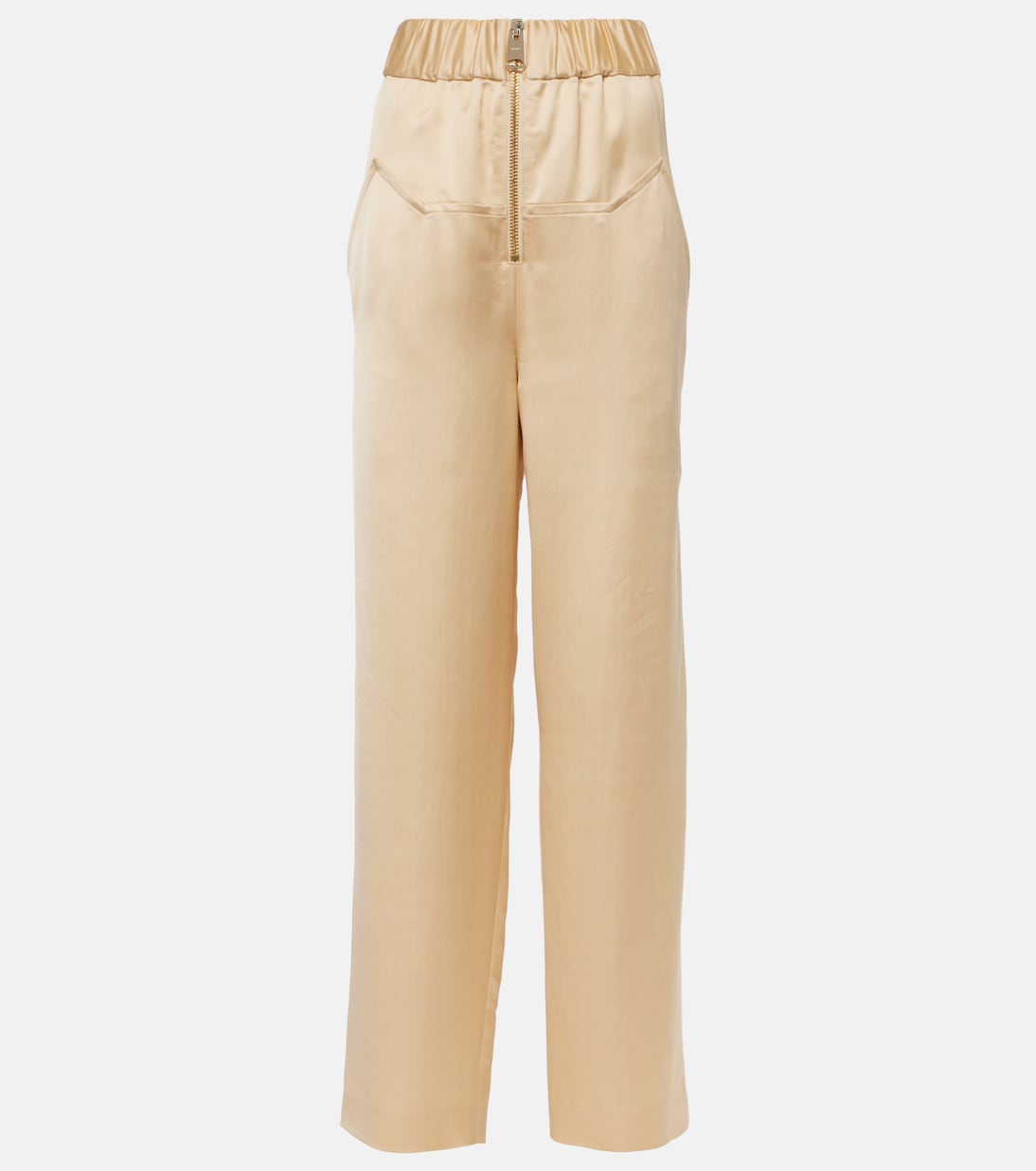 Pantaloni a gamba larga Felton in raso a vita alta | Khaite