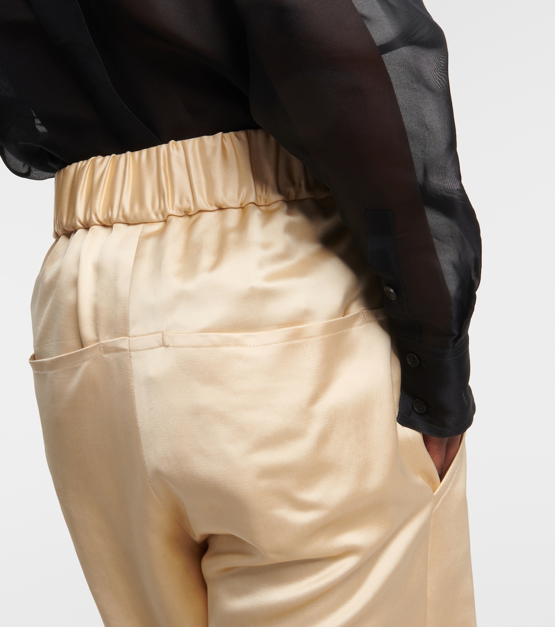 Pantaloni a gamba larga Felton in raso a vita alta | Khaite