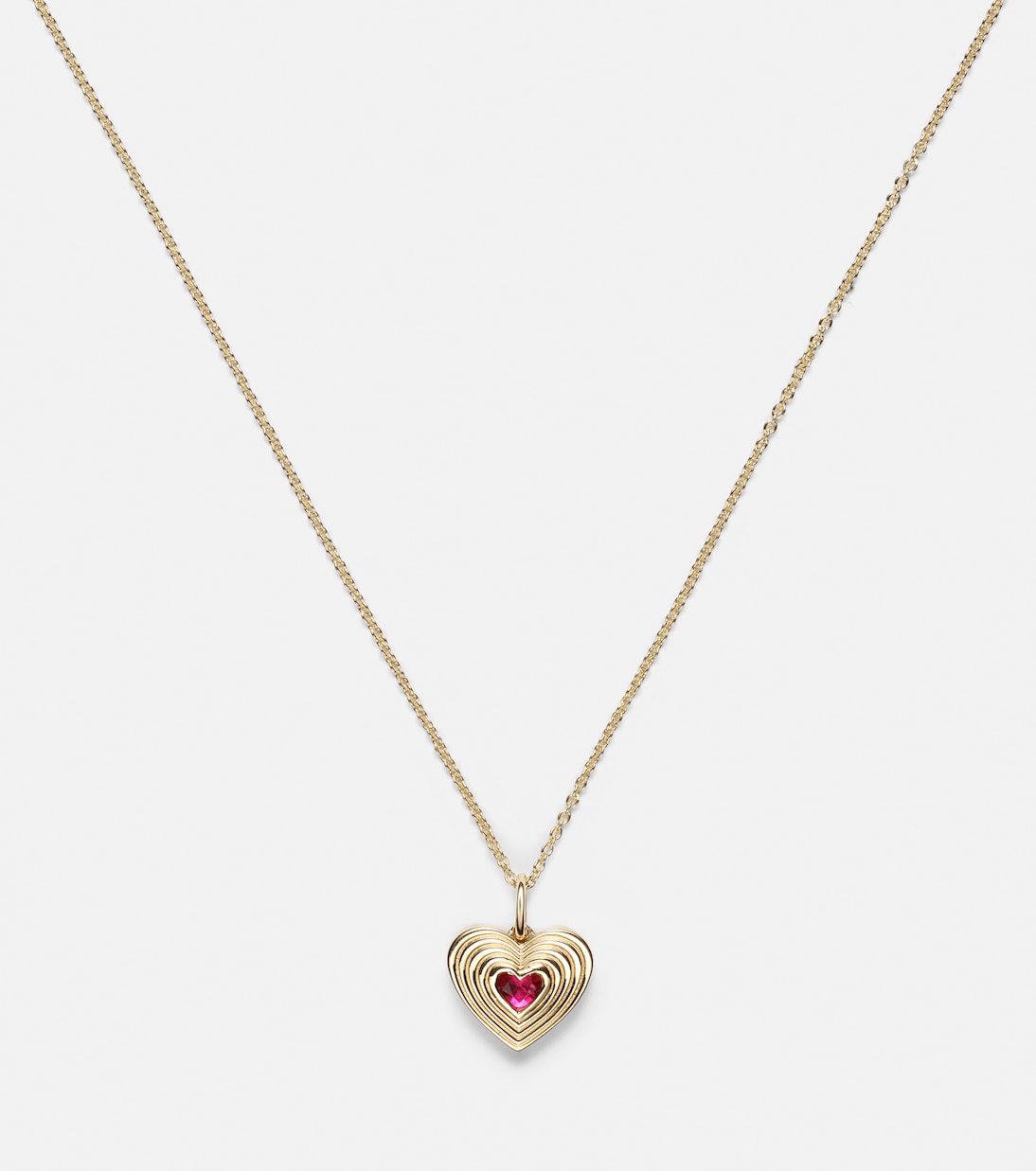 Collier chaîne Fluted Heart en or 14 ct et rubis | Sydney Evan