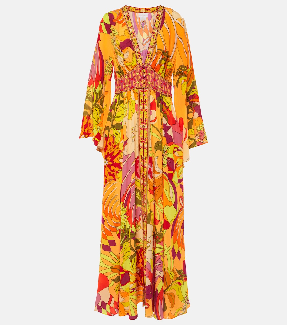 Robe longue en soie à fleurs | Camilla