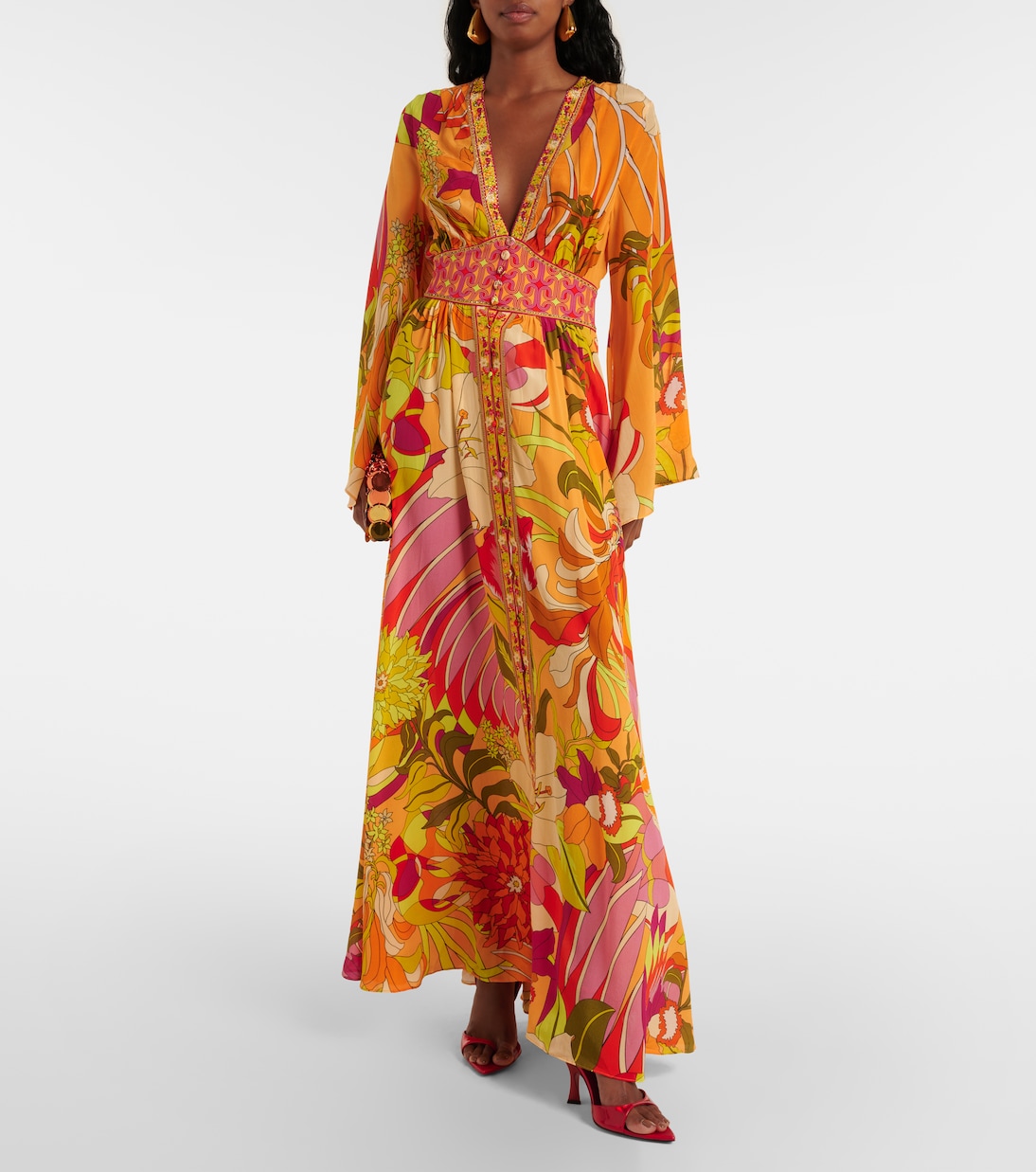 Robe longue en soie à fleurs | Camilla