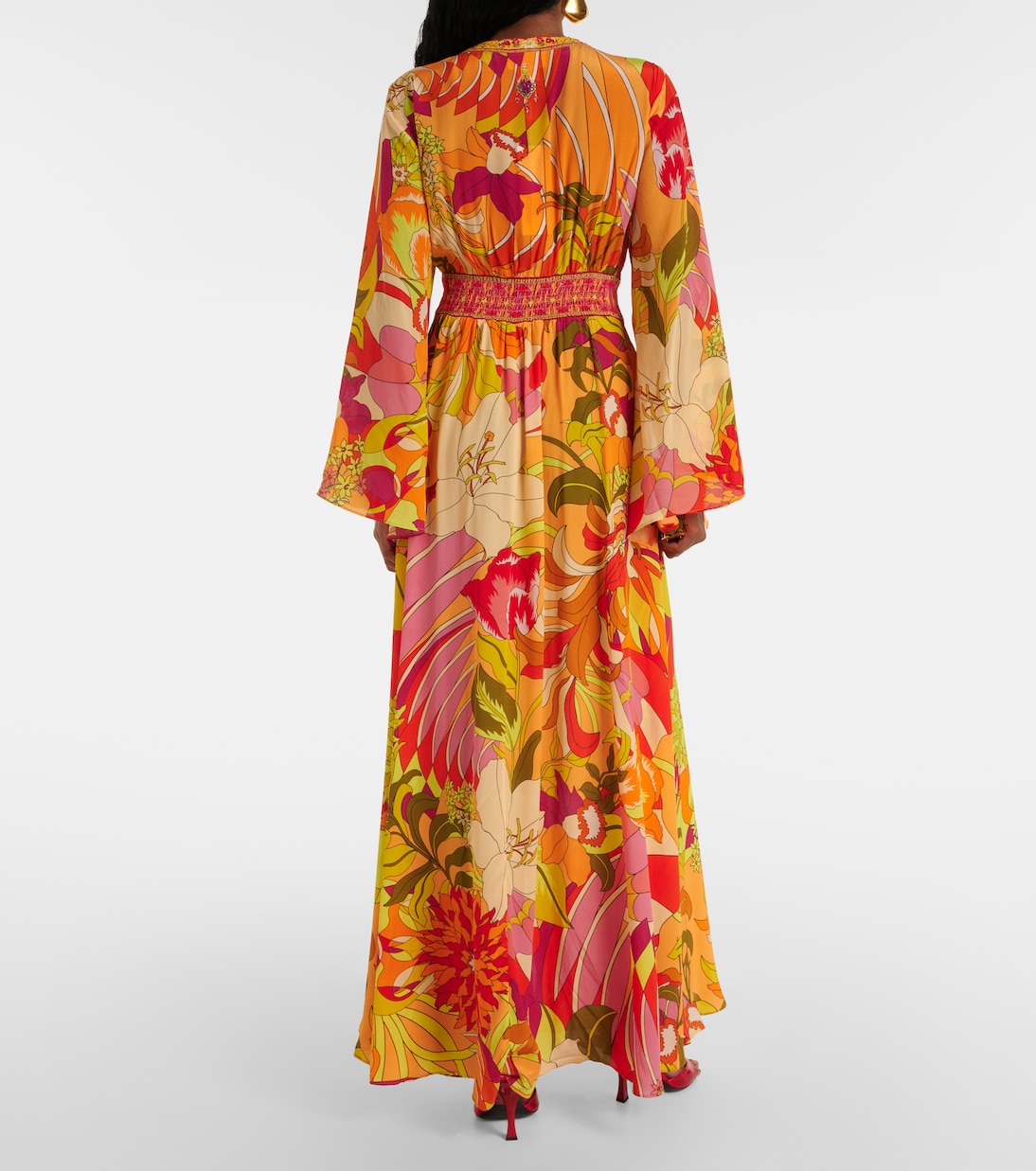 Robe longue en soie à fleurs | Camilla