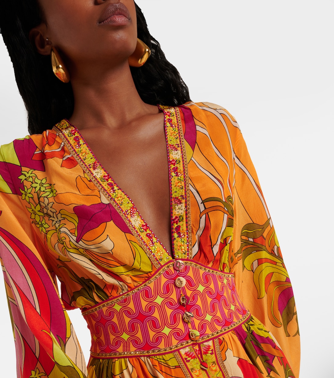 Robe longue en soie à fleurs | Camilla