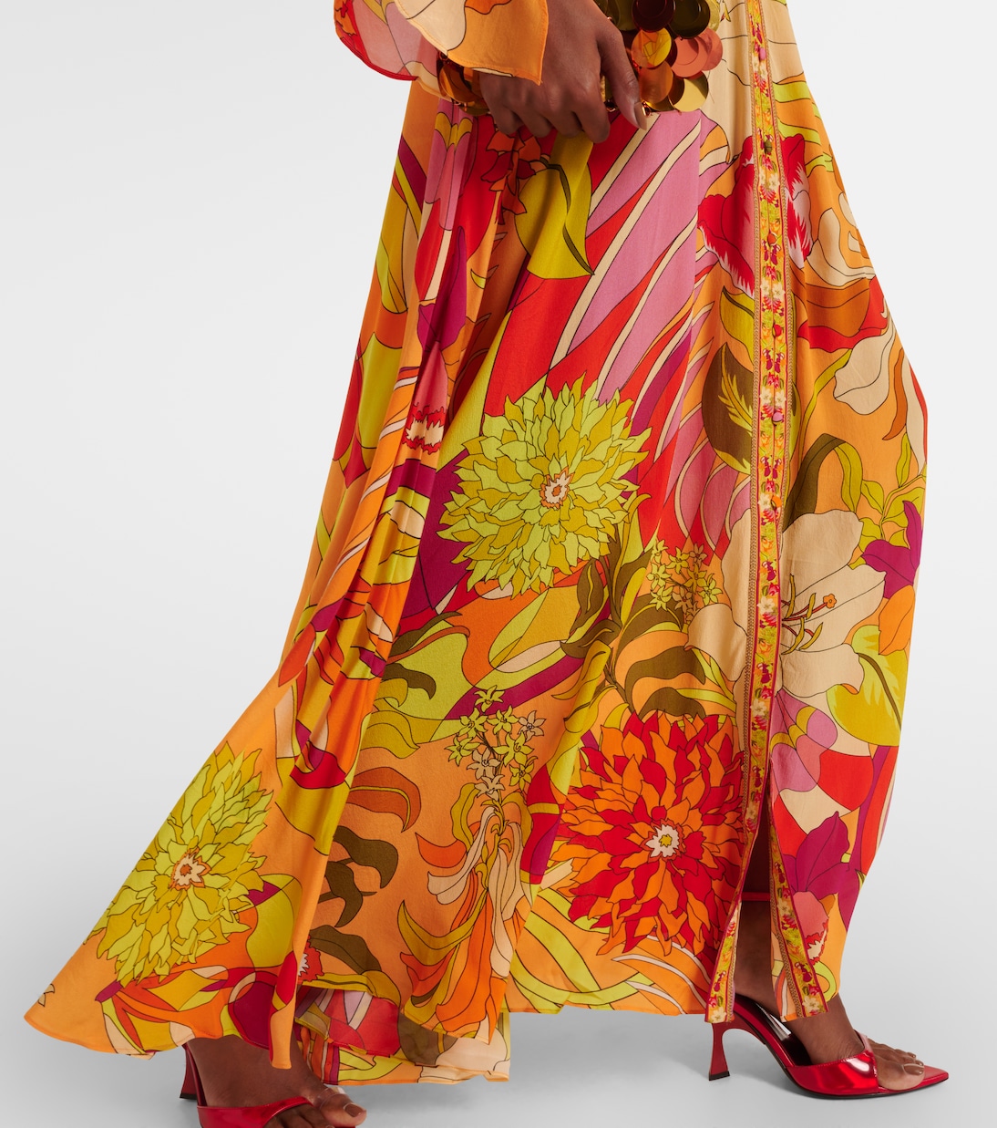 Robe longue en soie à fleurs | Camilla