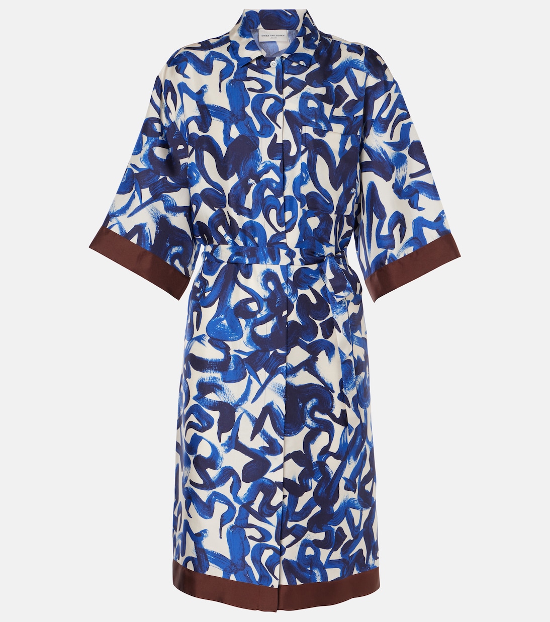 Bedrucktes Hemdblusenkleid aus Seidensatin | Dries Van Noten
