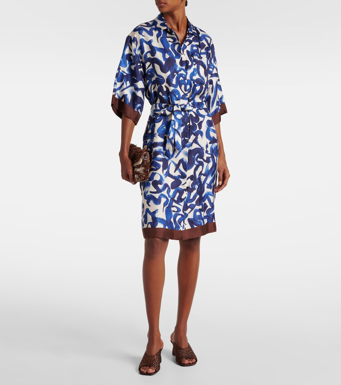 Bedrucktes Hemdblusenkleid aus Seidensatin | Dries Van Noten