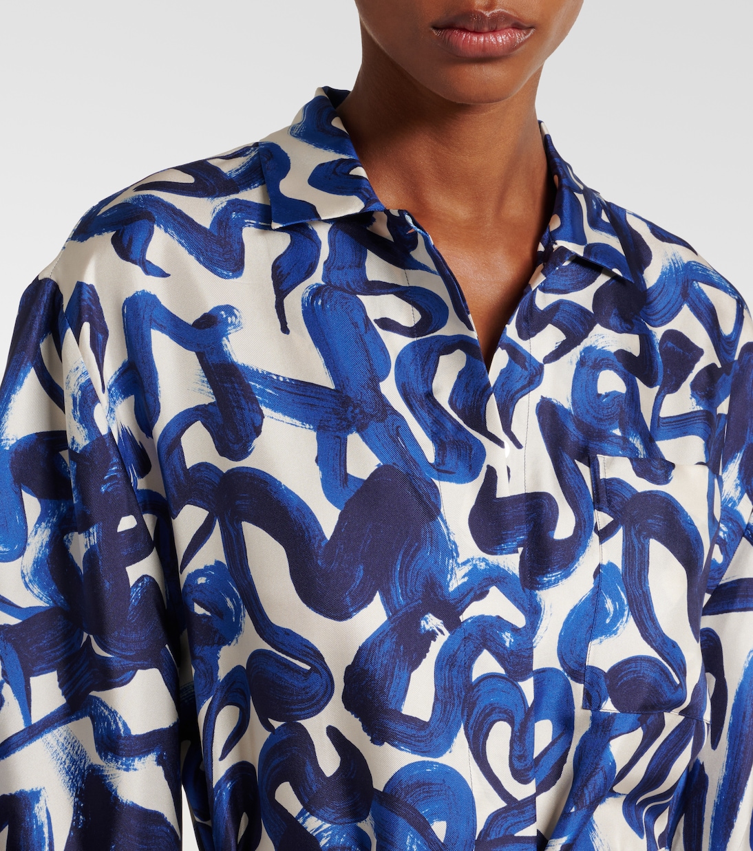 Bedrucktes Hemdblusenkleid aus Seidensatin | Dries Van Noten