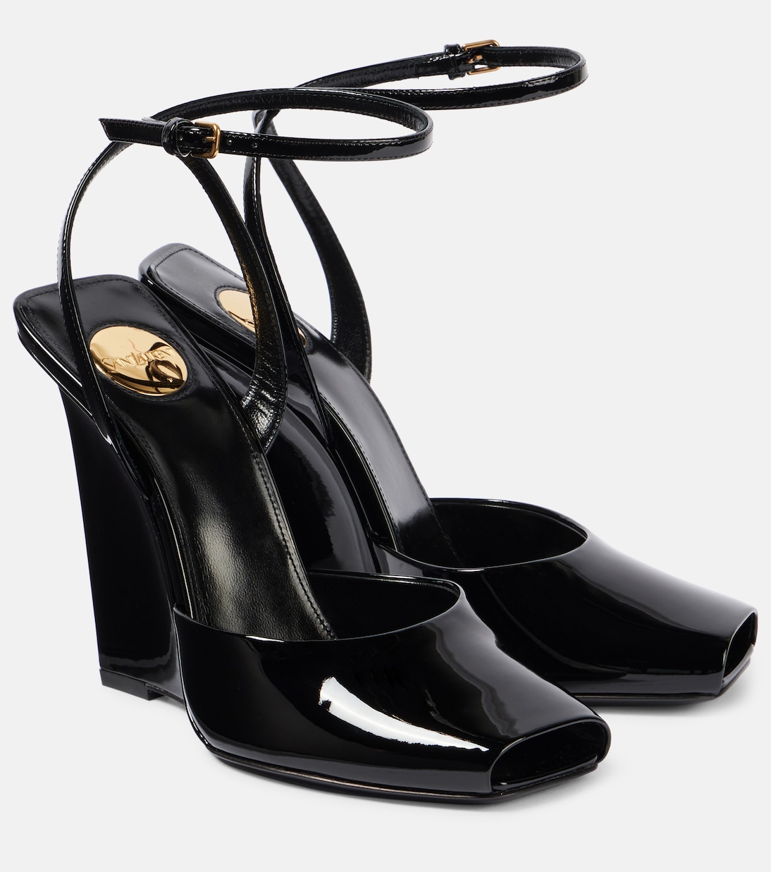 Scandale patent leather wedge sandals in black Saint Laurent Mytheresa