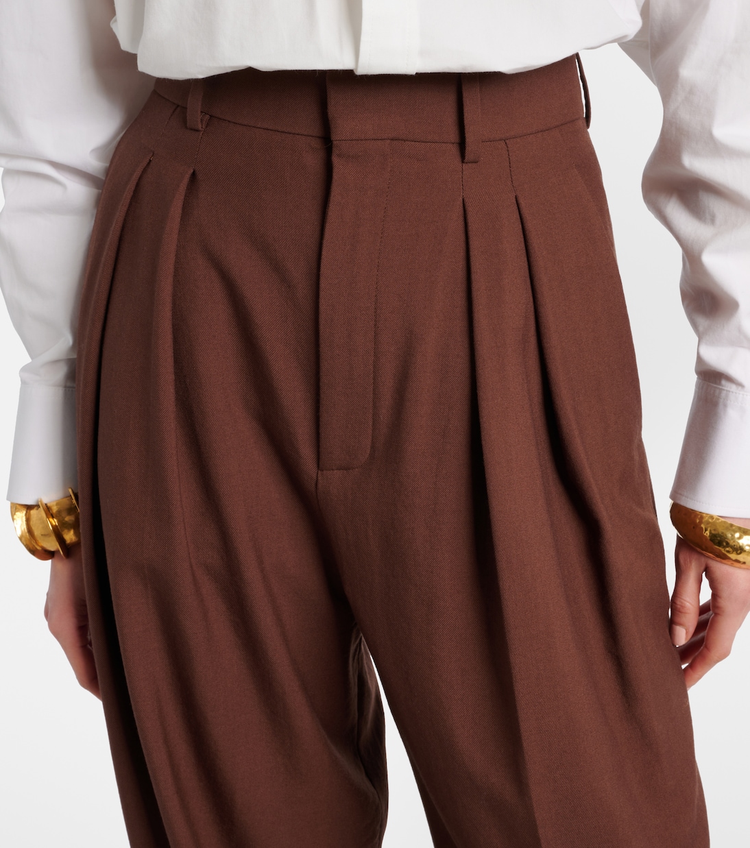 Weite High-Rise-Hose aus Woll-Gabardine | Saint Laurent