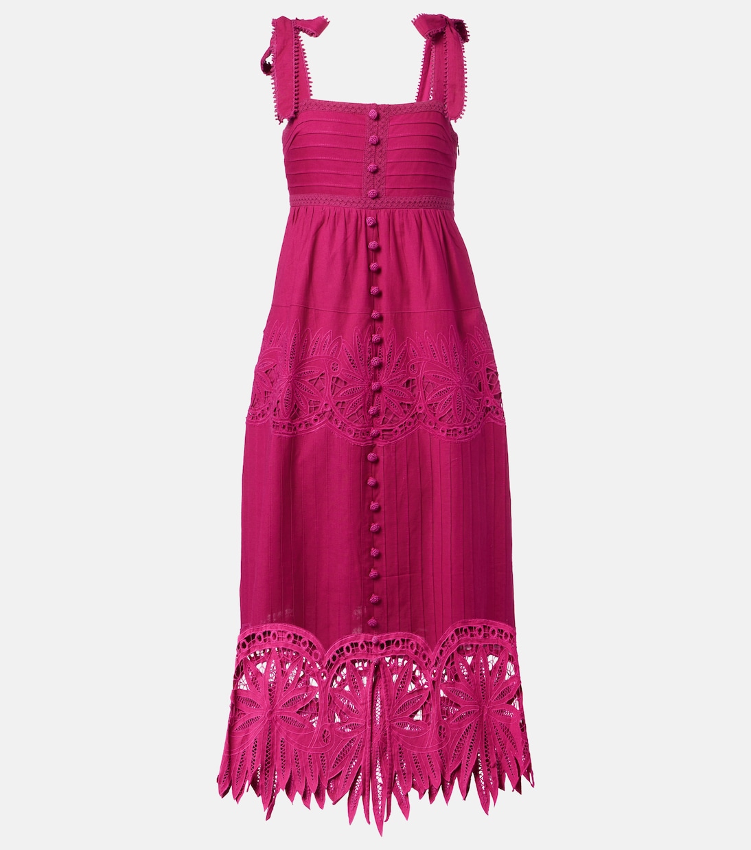 Vestido midi de algodón y lino bordado | Farm Rio