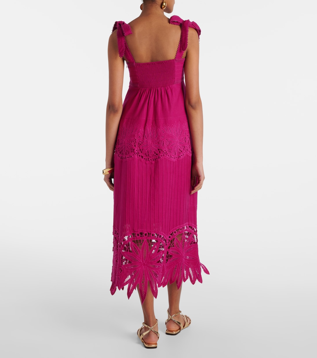 Vestido midi de algodón y lino bordado | Farm Rio