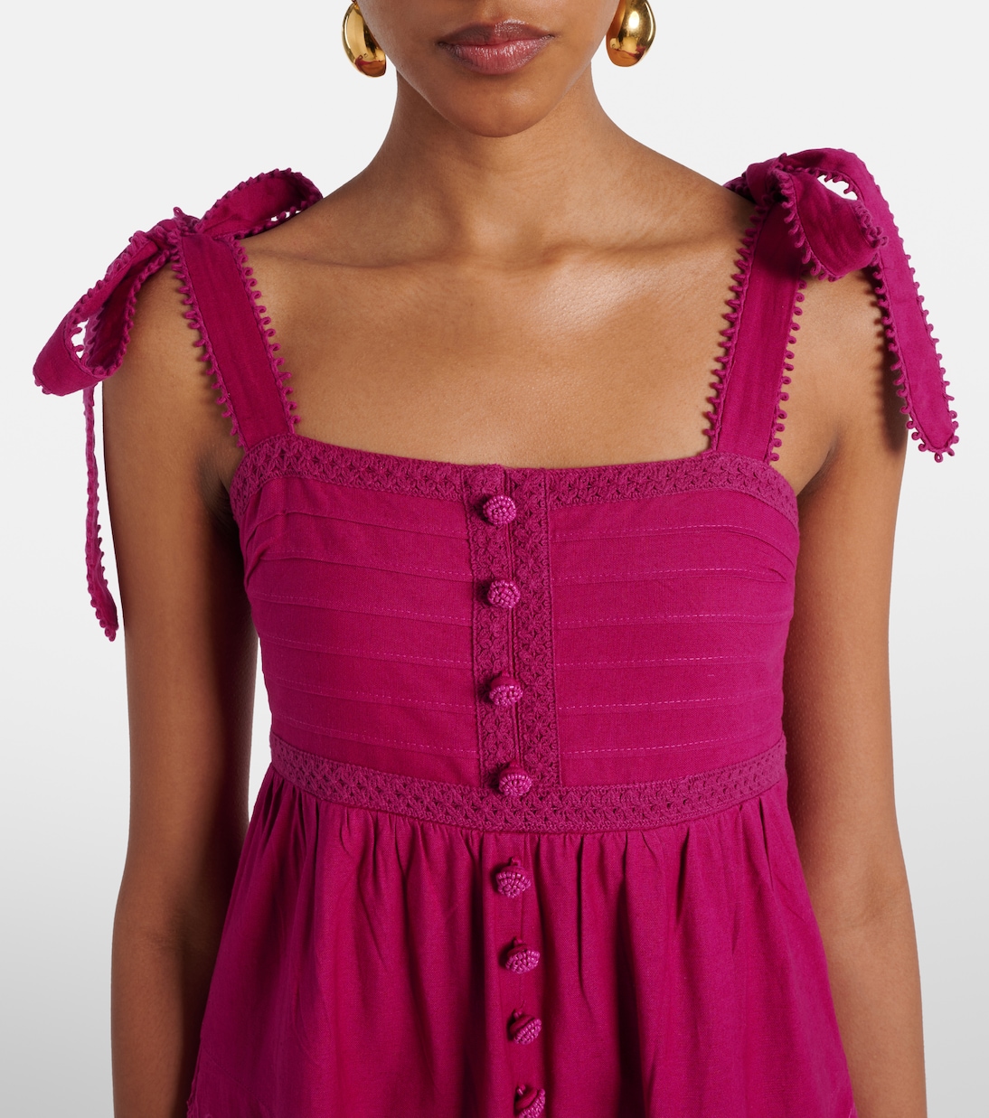 Vestido midi de algodón y lino bordado | Farm Rio