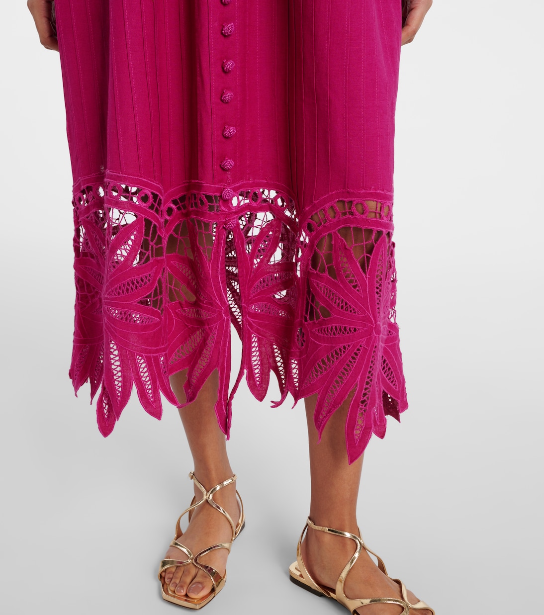 Vestido midi de algodón y lino bordado | Farm Rio