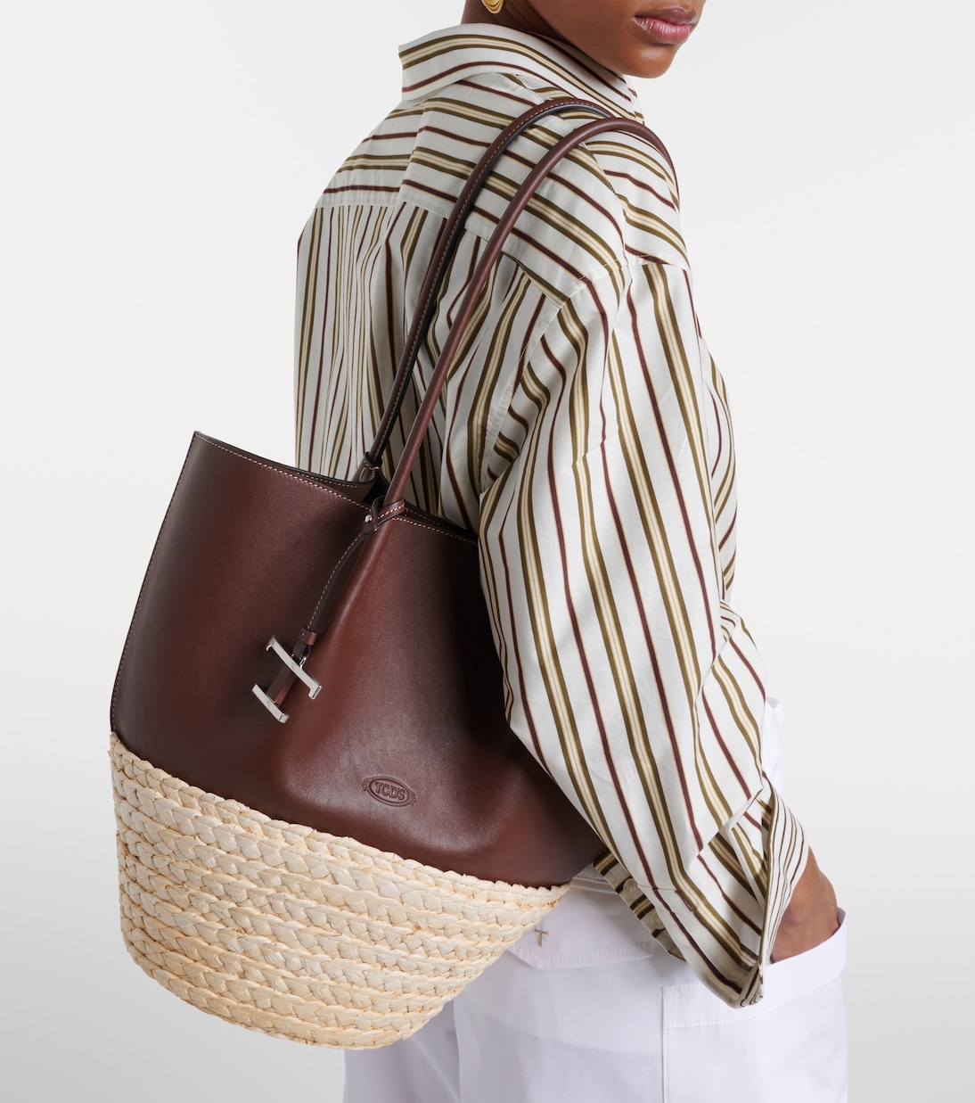 Leather and straw shopper | Tod's