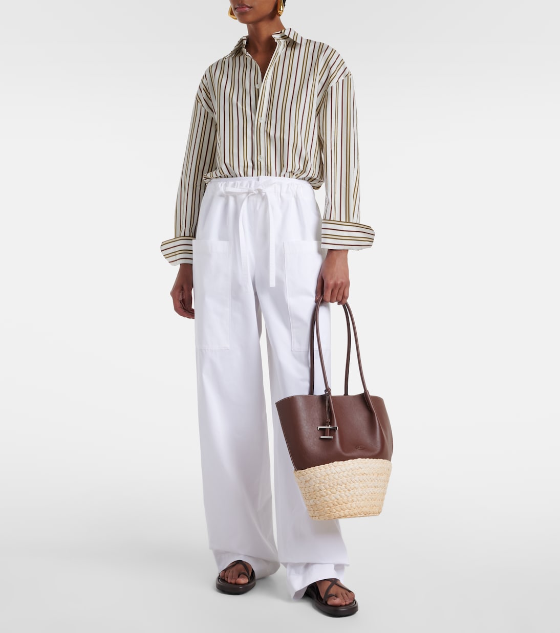 Leather and straw shopper | Tod's