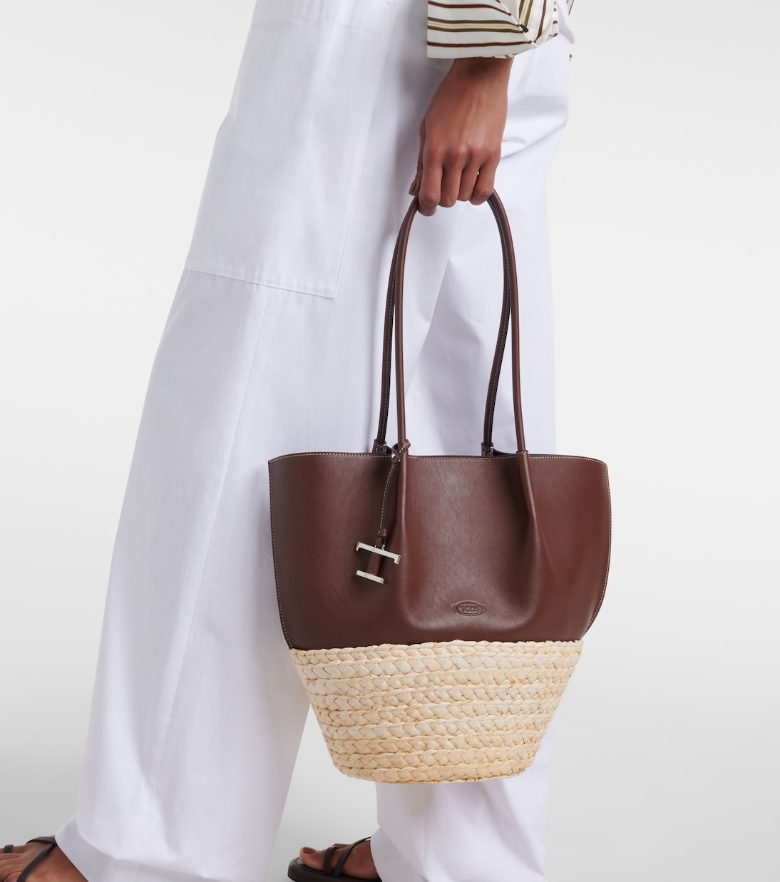Leather and straw shopper | Tod's
