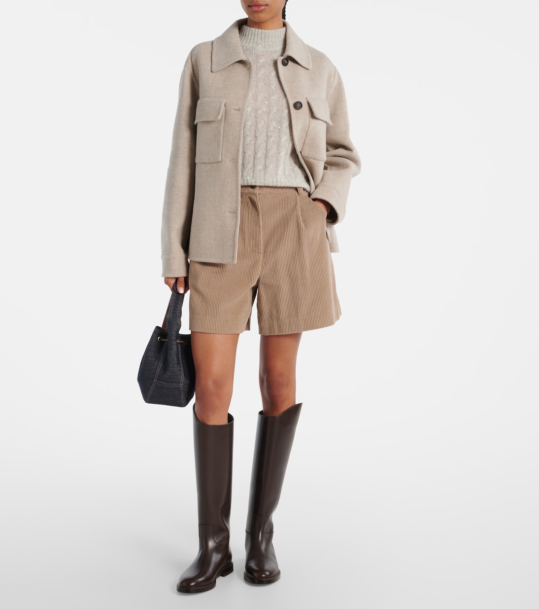 Shorts de pana de algodón de tiro alto  | Brunello Cucinelli