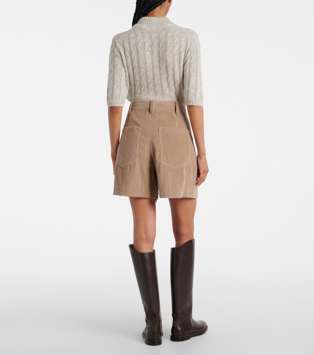 Shorts de pana de algodón de tiro alto  | Brunello Cucinelli