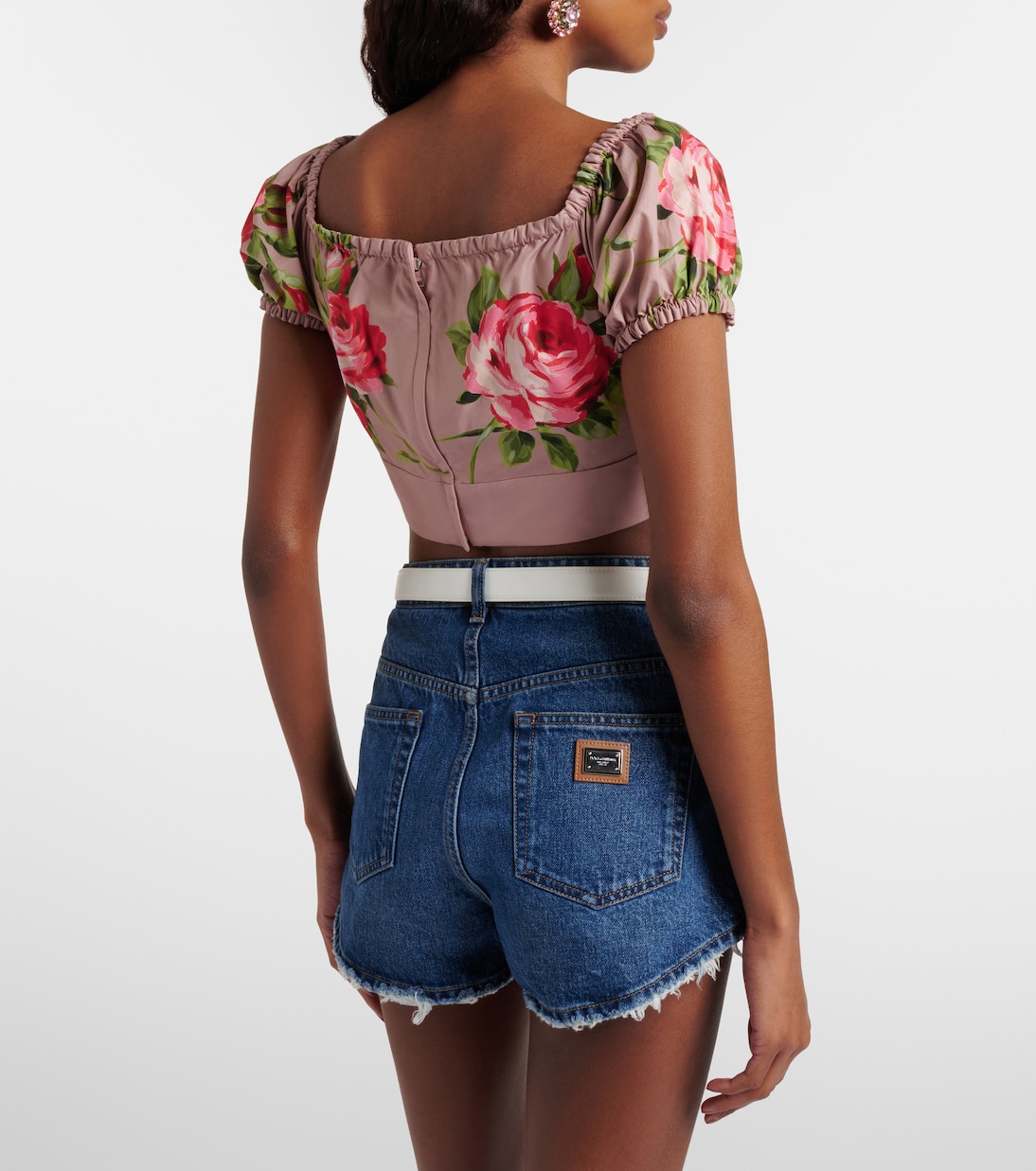 Floral bow-detail cotton crop top | Dolce&Gabbana