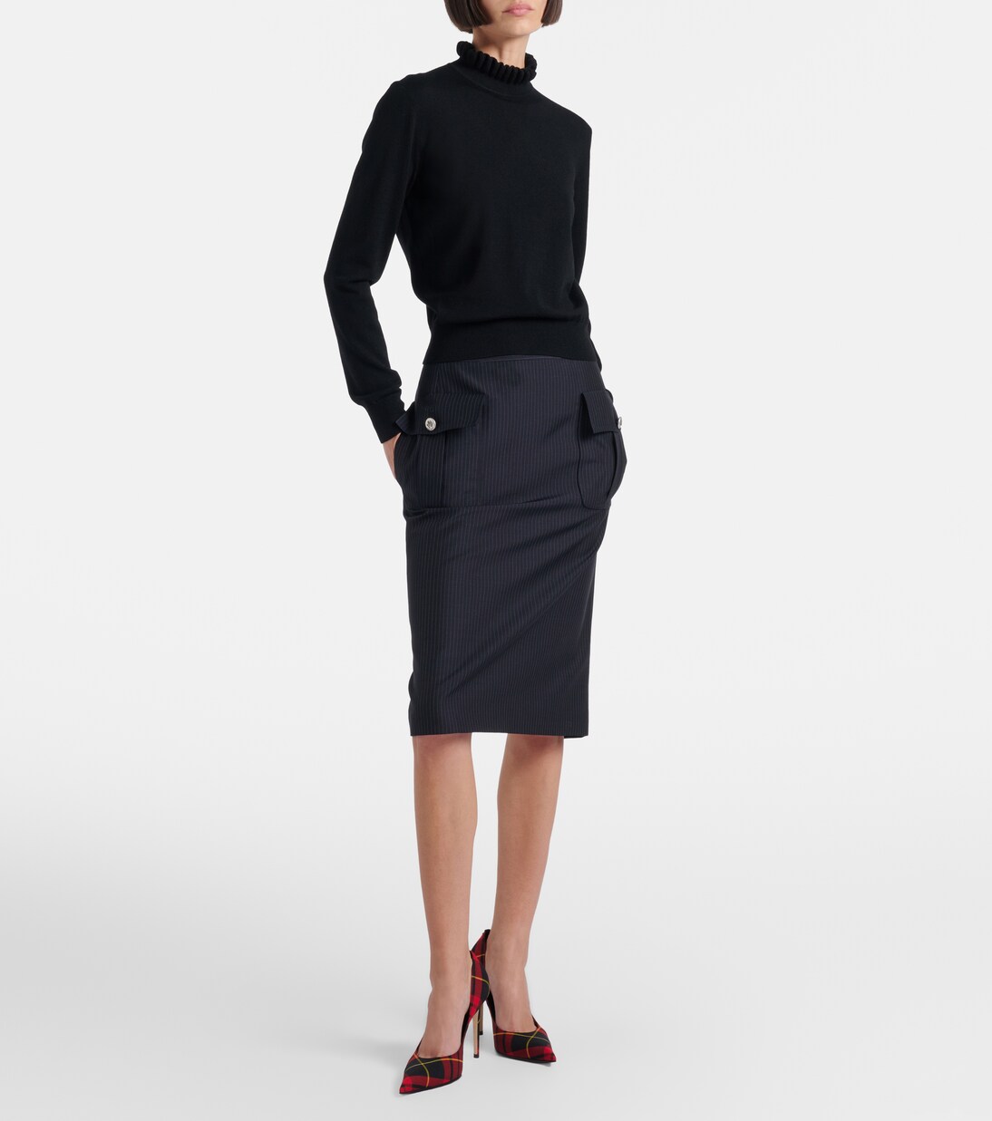 Chalk stripe wool and mohair pencil skirt | McQueen