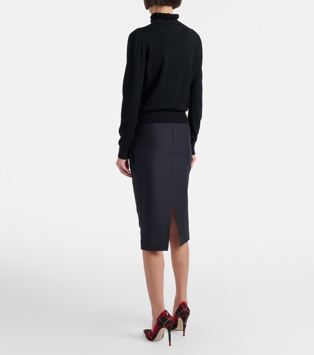Chalk stripe wool and mohair pencil skirt | McQueen
