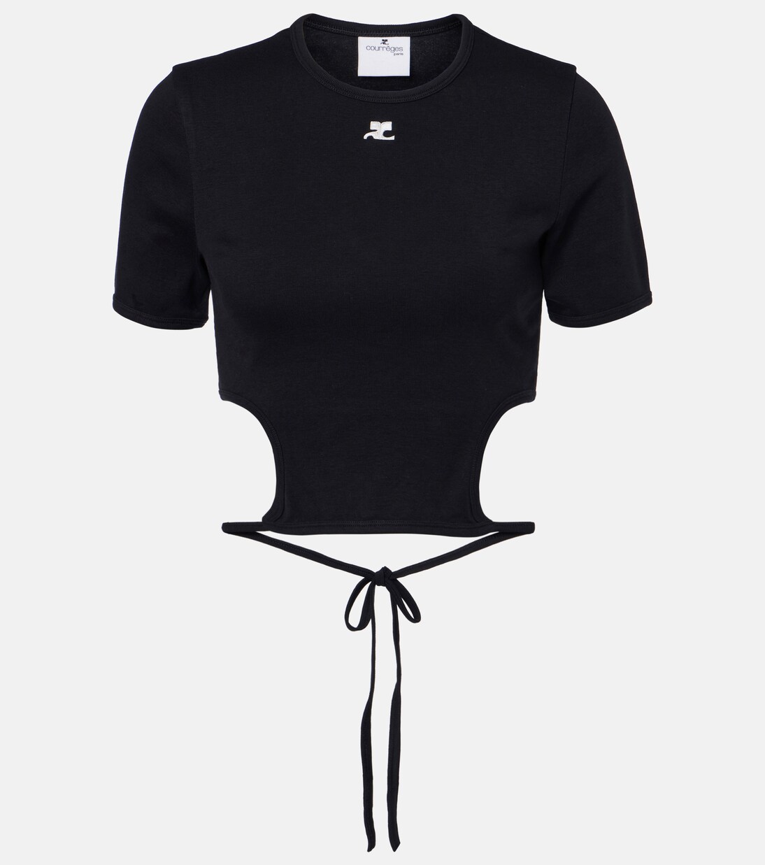 Logo cutout tie-back cotton crop top | Courrèges