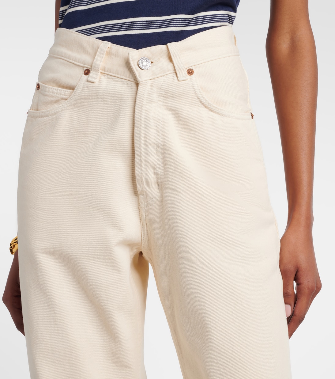 Leather-trimmed wide-leg jeans | Saint Laurent