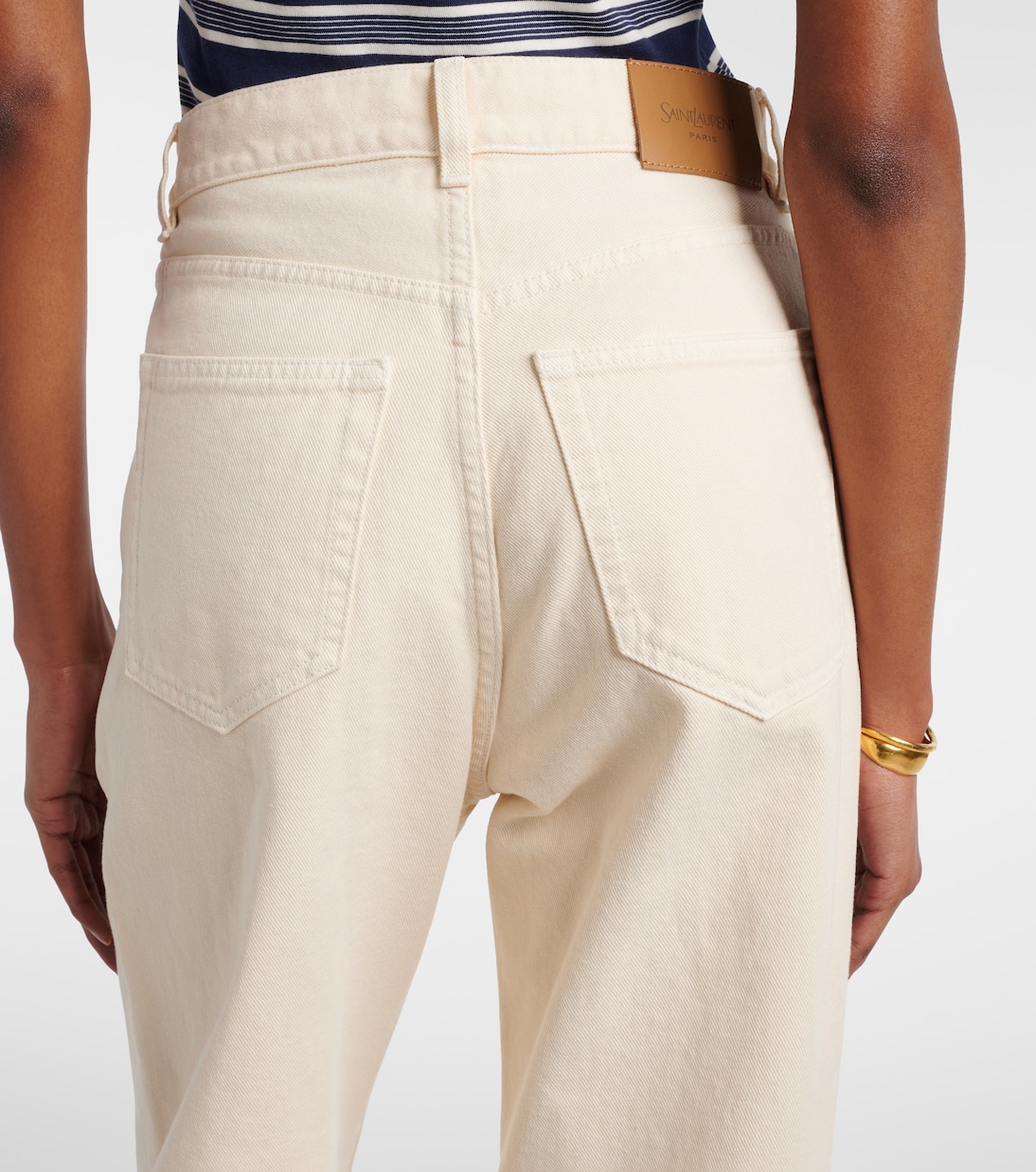 Leather-trimmed wide-leg jeans | Saint Laurent