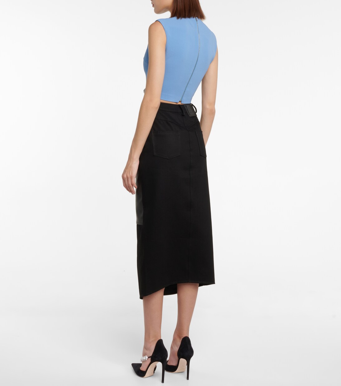 Falda midi en denim y piel | David Koma