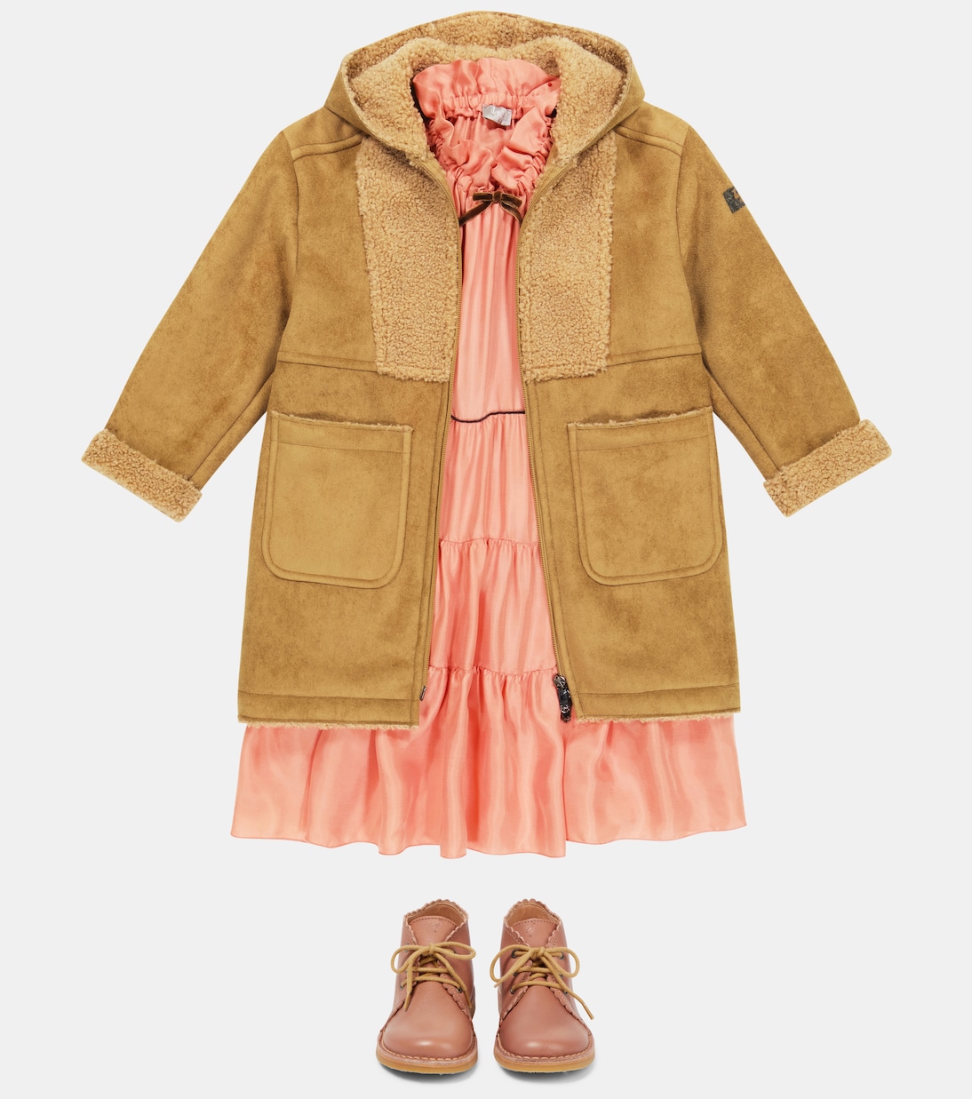 Hooded faux suede coat | Il Gufo