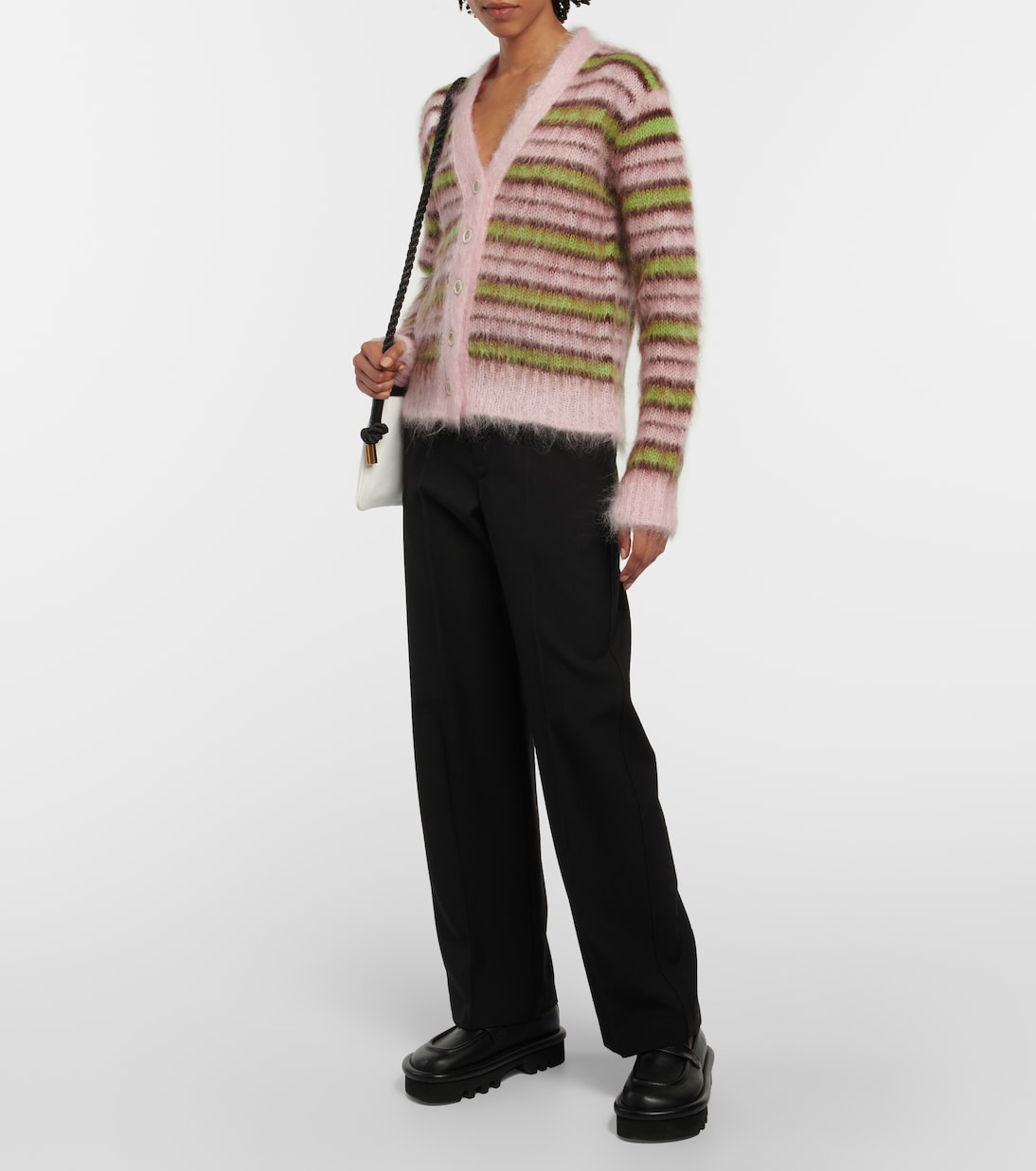 Striped mohair-blend cardigan in pink - Marni | Mytheresa