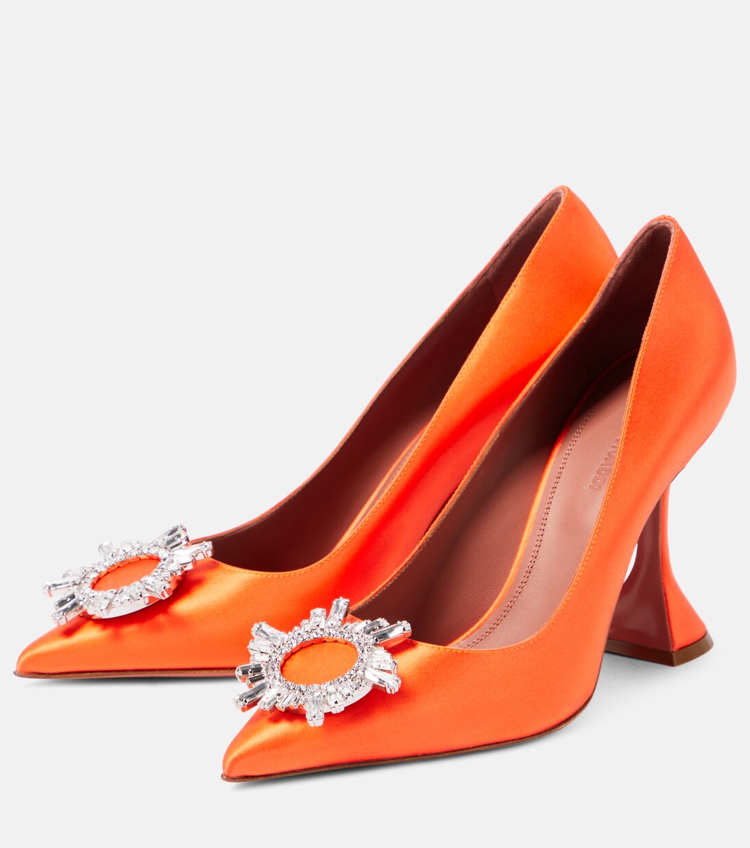 Crystal embellished Satin Pumps In Orange Amina Muaddi Mytheresa