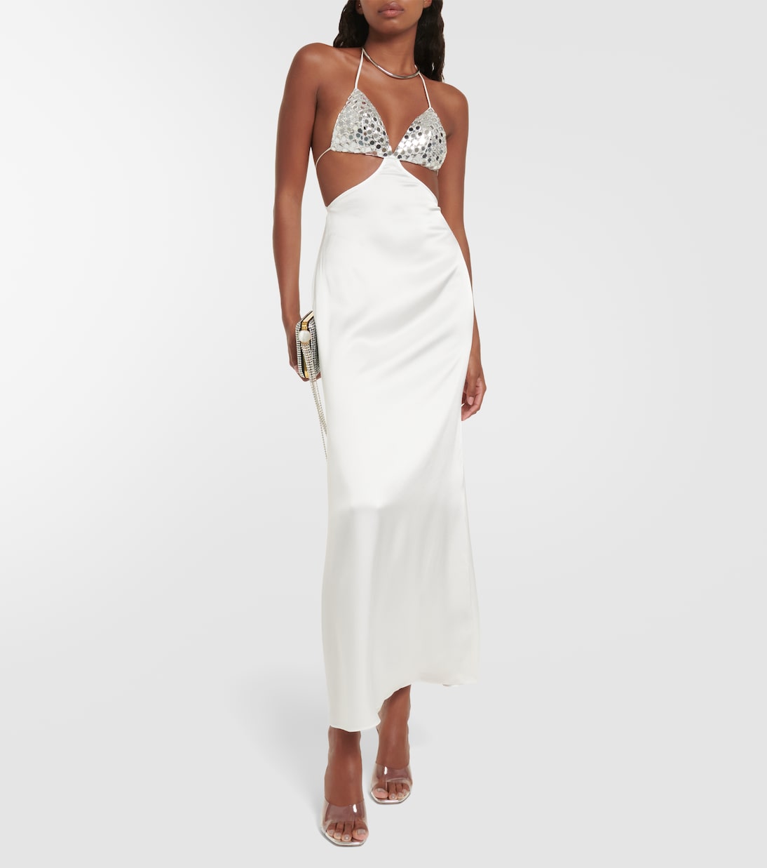 Embellished cutout satin slip dress | David Koma