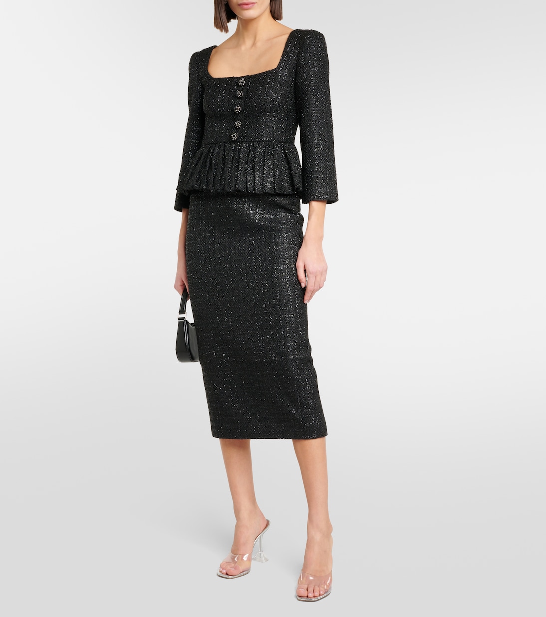 Peplum bouclé midi dress | Self-Portrait