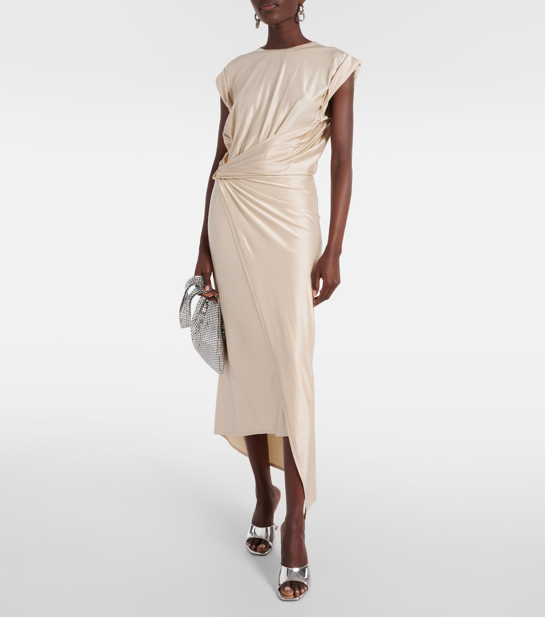 Vestido midi Urania asimétrico drapeado | Rabanne