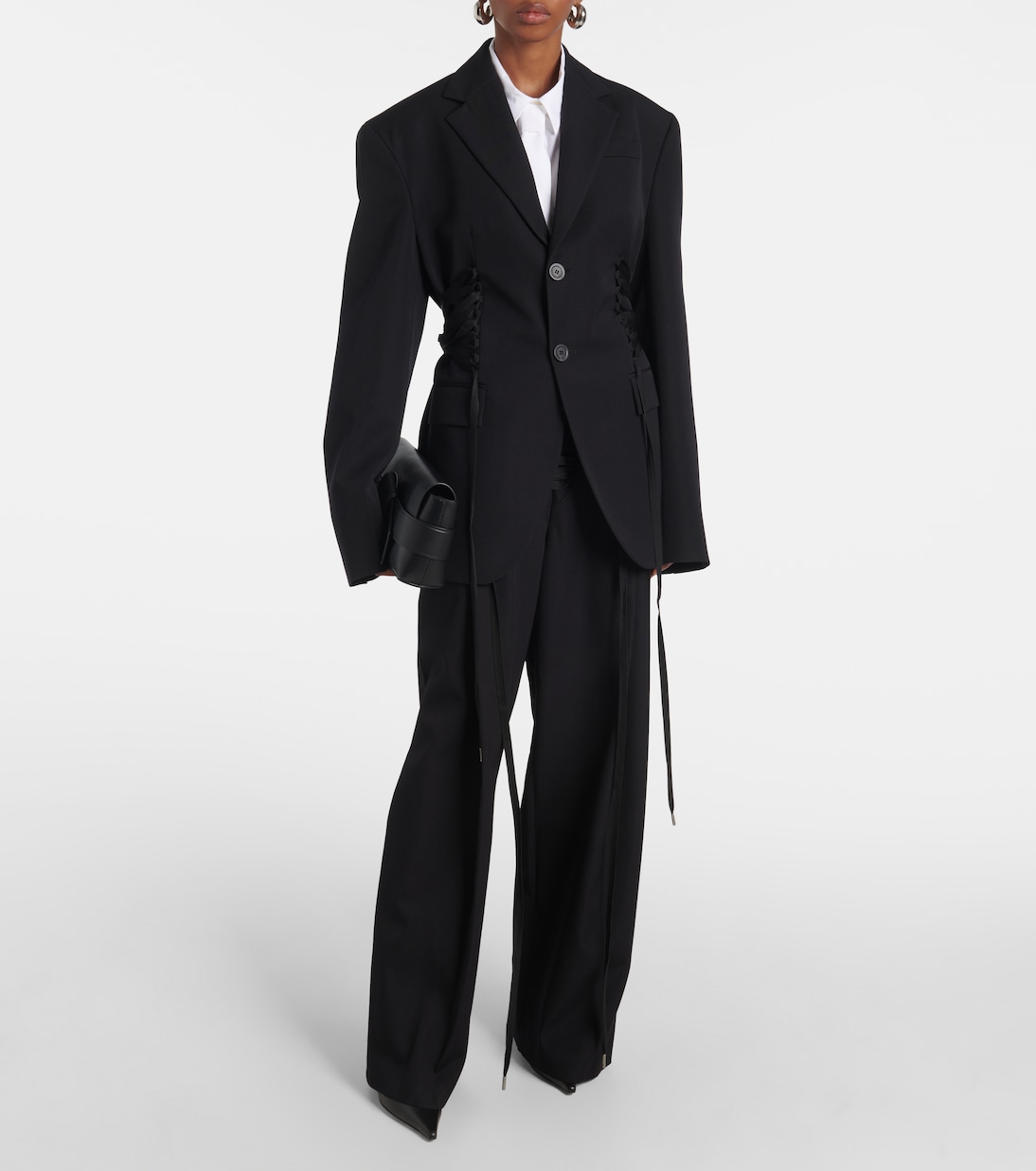 Lace-up wool wide-leg pants in black - Jean Paul Gaultier