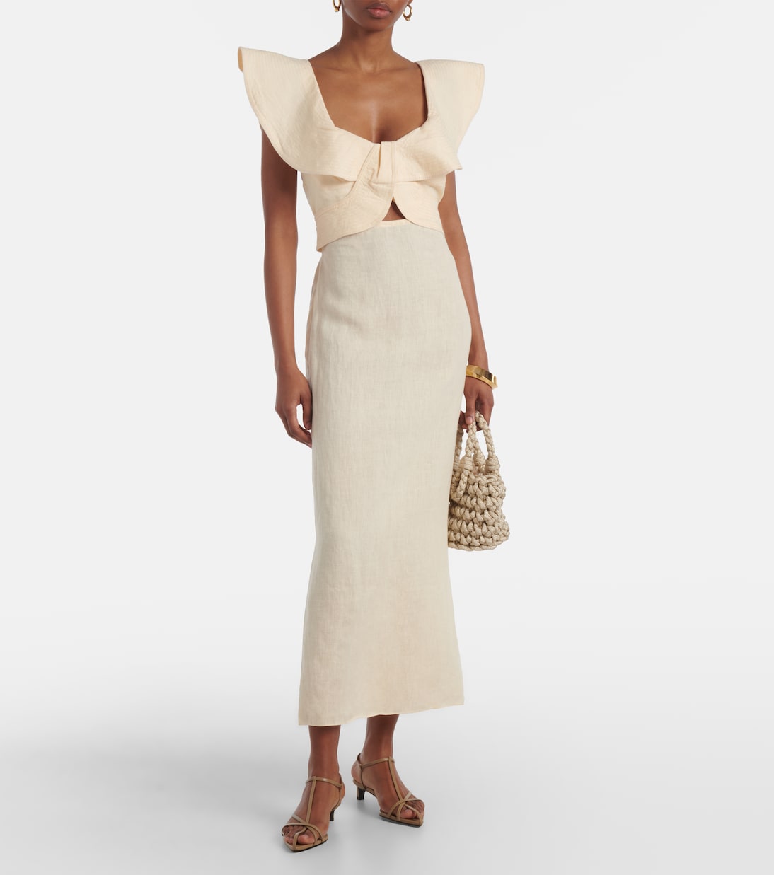 Abito midi in lino con ruches | Johanna Ortiz