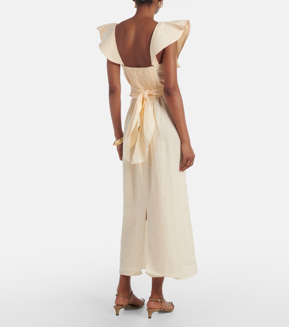 Abito midi in lino con ruches | Johanna Ortiz