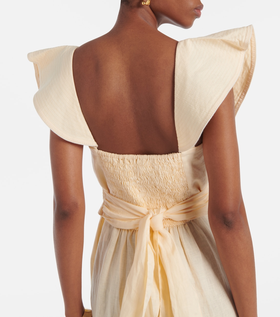 Abito midi in lino con ruches | Johanna Ortiz