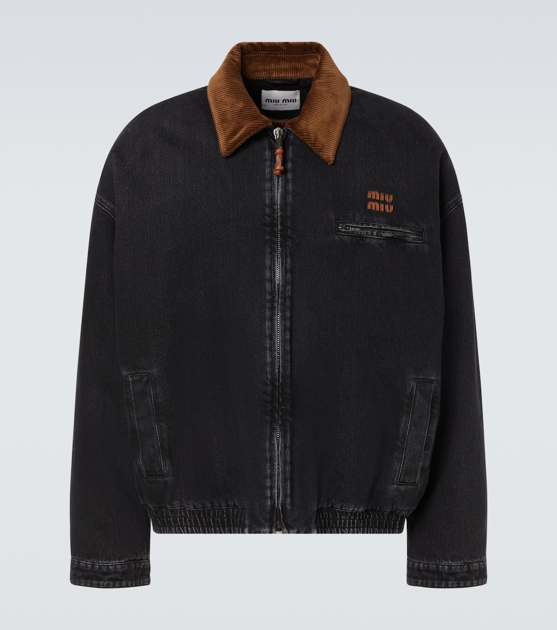 Corduroy-trimmed denim blouson jacket | Miu Miu