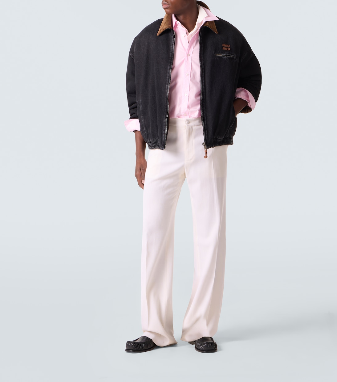 Corduroy-trimmed denim blouson jacket | Miu Miu