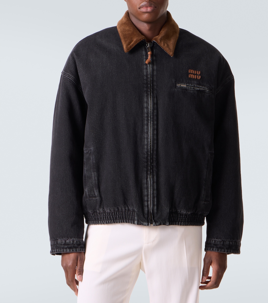 Corduroy-trimmed denim blouson jacket | Miu Miu