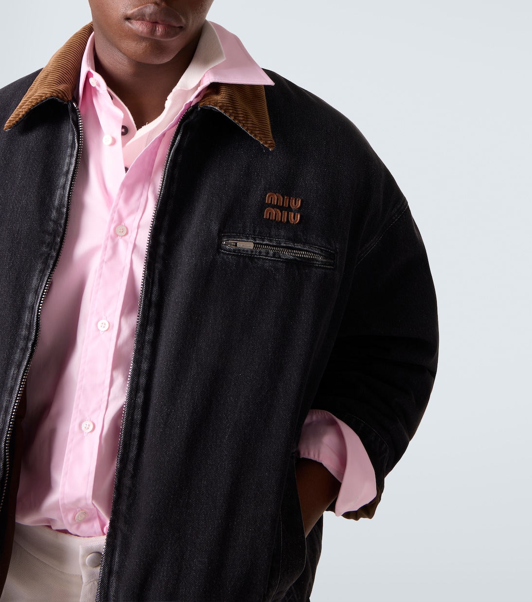 Corduroy-trimmed denim blouson jacket | Miu Miu