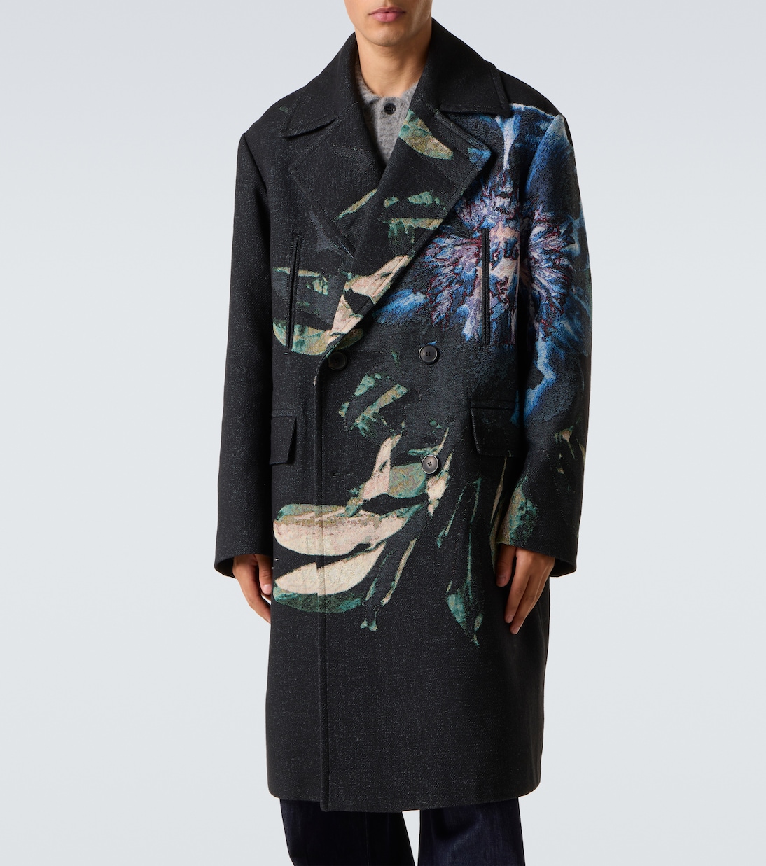 Double-breasted jacquard printed coat | Dries Van Noten