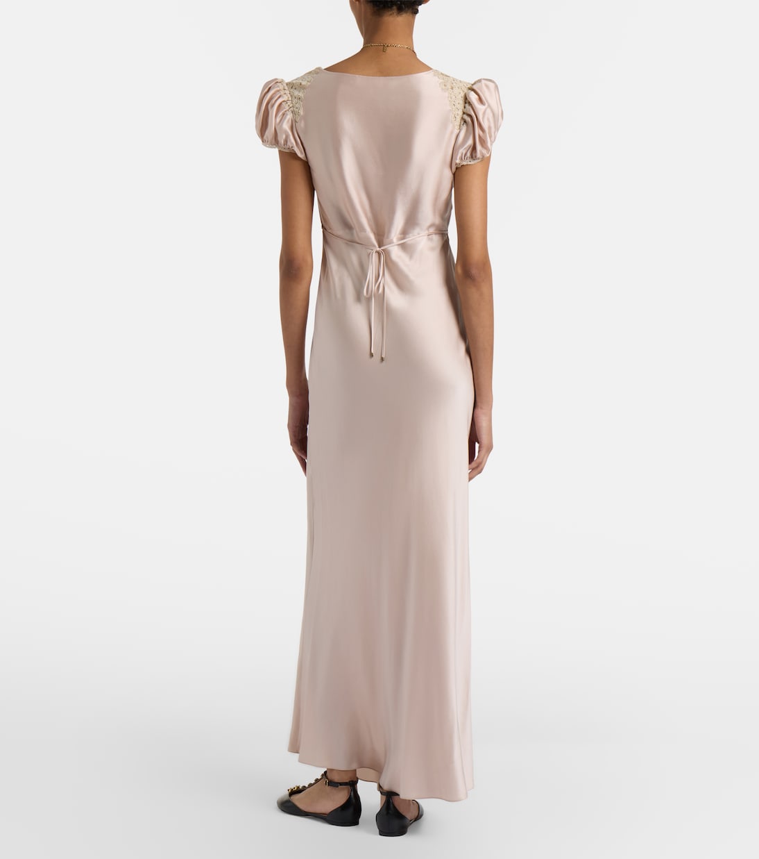 Lace-trimmed silk satin maxi dress | Chloé
