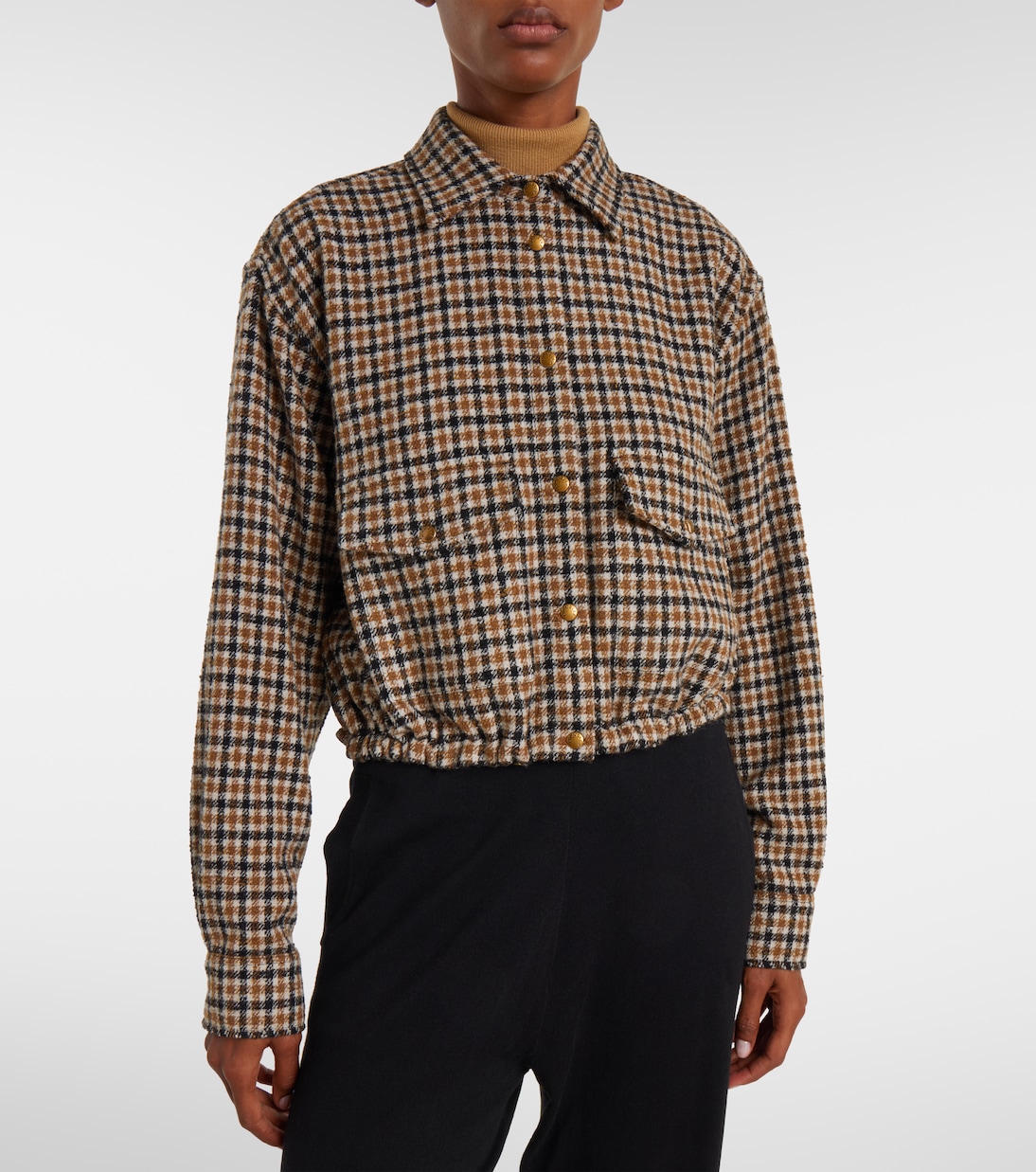Chemise raccourcie en laine mélangée à carreaux | Moncler